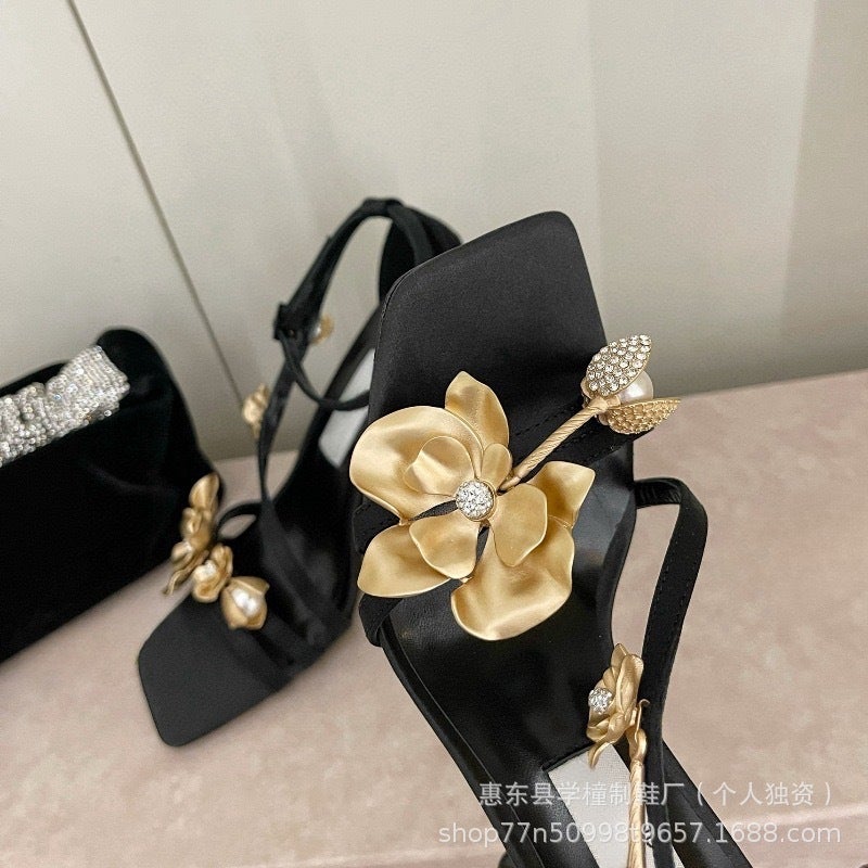 2024 Step Raw Flower Golden Flower High Heel Shoes Sandals With Design Open Toe - Image 4