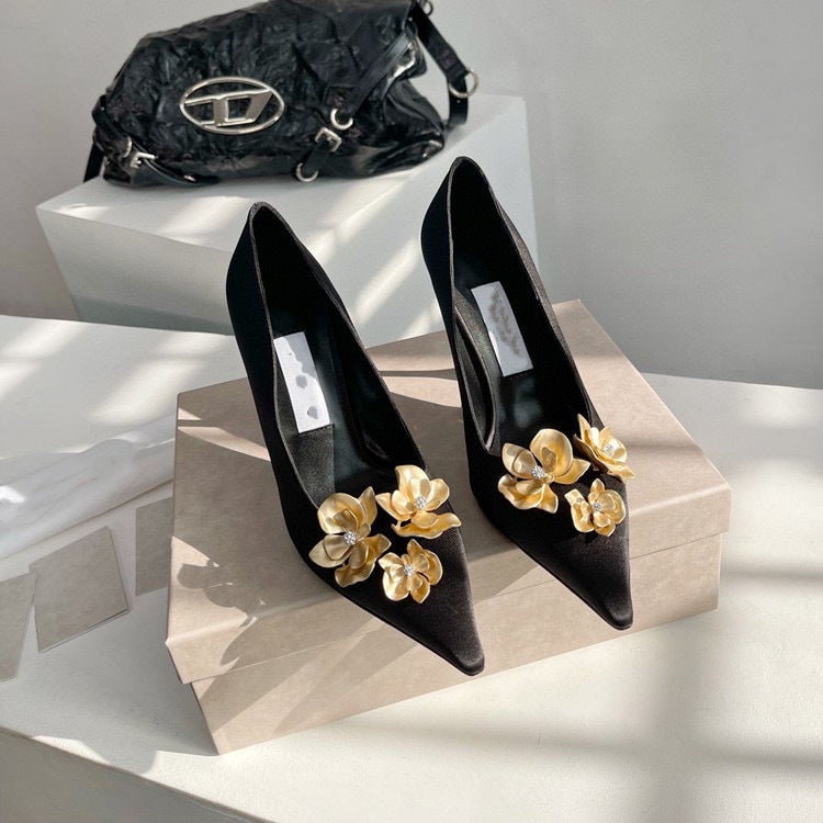2024 Step Raw Flower Golden Flower High Heel Shoes Sandals With Design Open Toe - Image 1