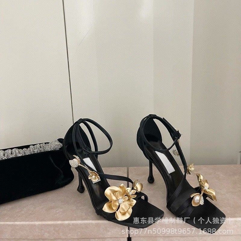 2024 Step Raw Flower Golden Flower High Heel Shoes Sandals With Design Open Toe - Image 3