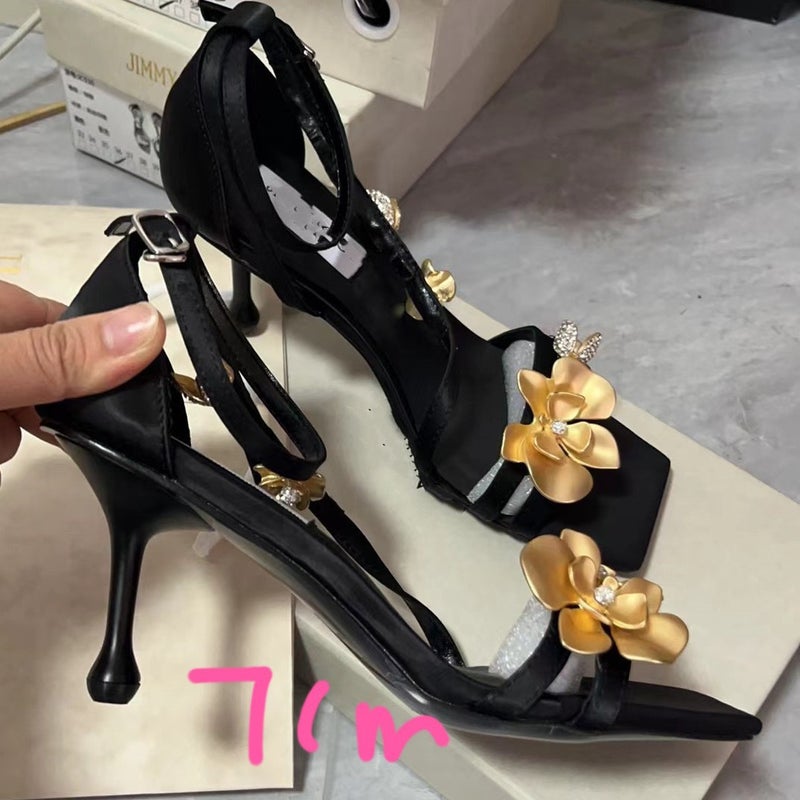 2024 Step Raw Flower Golden Flower High Heel Shoes Sandals With Design Open Toe - Image 5