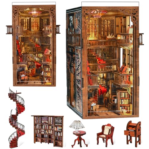 MiniCity Book Nook Kit DIY Miniature House Dollhouse Kit for Adults and Teens Booknook Tiny House Bookshelf Decor with LED Light and Dust Cover Abbey Library - Image 1