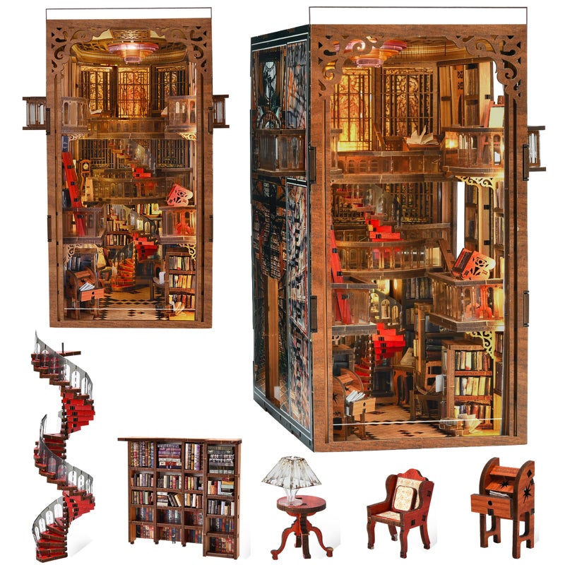 MiniCity Book Nook Kit DIY Miniature House Dollhouse Kit for Adults and Teens Booknook Tiny House Bookshelf Decor with LED Light and Dust Cover Abbey Library - Image 2