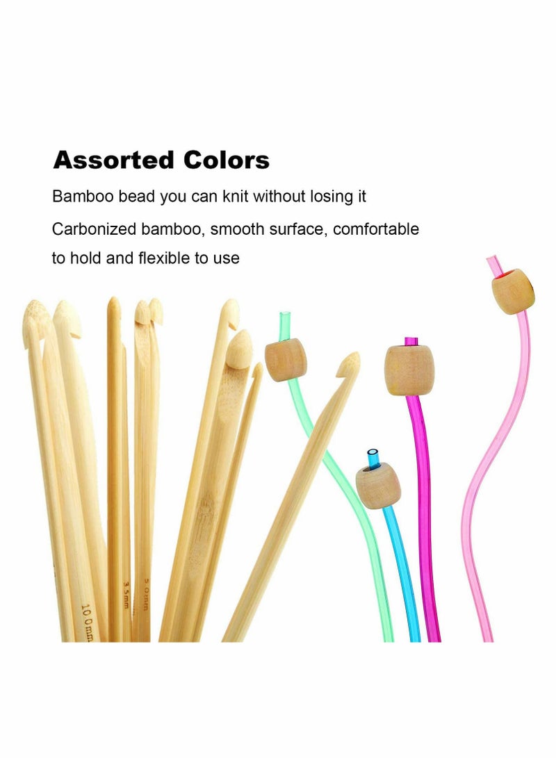 KASTWAVE 23 PCS Crochet Hook Set,  11 Tunisian Afghan Aluminum Knitting Needles Set (2mm to 8mm), 12 Bead Carbonized Bamboo Needle Hook, Sweater Needle Crochet Kits for Beginners  - Image 2