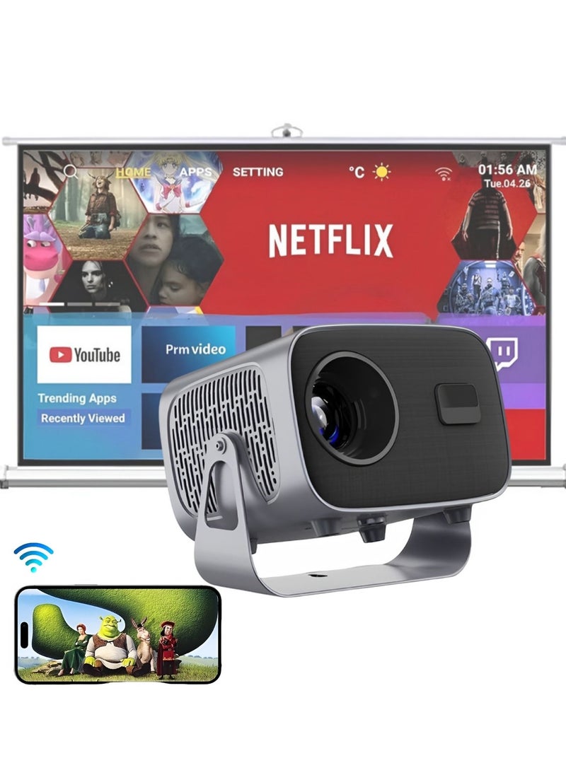 بورتوني - جهاز عرض صغير محمول Android11.0 WIFI جهاز عرض منزلي حامل سقف إسقاط موضة أندرويد هاتف Apple جهاز عرض سينمائي للمنزل - Image 1