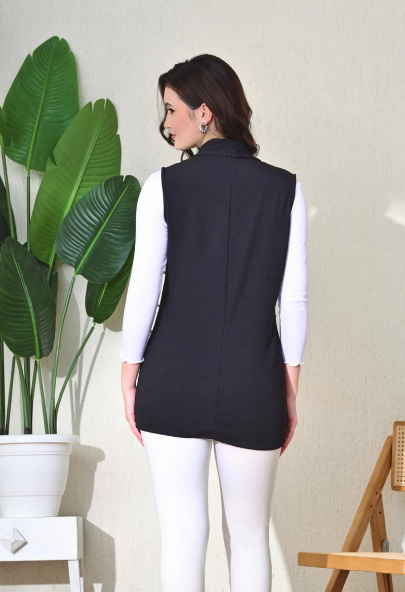 IUGA Black Women Sleeveless Solid Front Open Neck Shrug (468) - Image 3