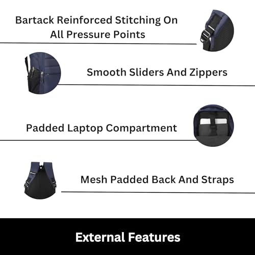 HYDER Vision 25L Unisex Multi-functional Laptop Bag/Backpack for Men and Women - Perfect Bags for College, School, and Business Travel with Padded Sleeve For Laptops Protection (Navy Blue) - Image 5