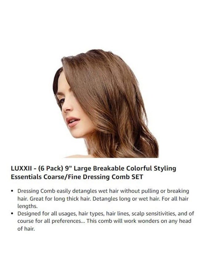 Luxxii 6 Pack - 9" Large Dressing Hair Dresser Combs Colorful Styling Essentials Coarse/Fine Barber Comb Hair Combs SET - Image 4