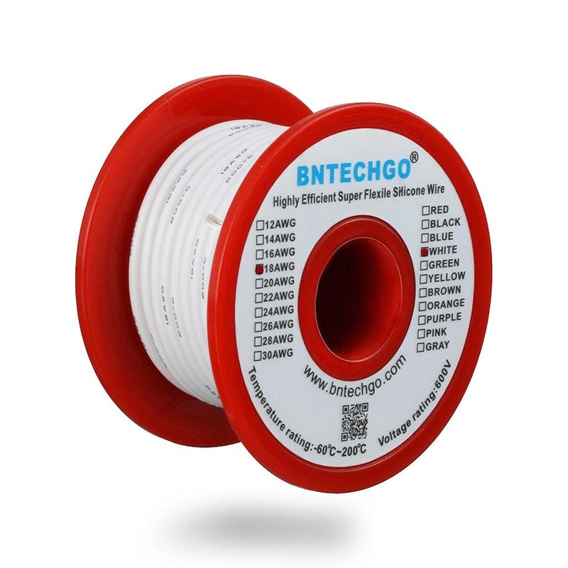 BNTECHGO 18 Gauge Silicone Wire Spool 50 ft White Flexible 18 AWG Stranded Tinned Copper Wire Single Conductor Wire - Image 3