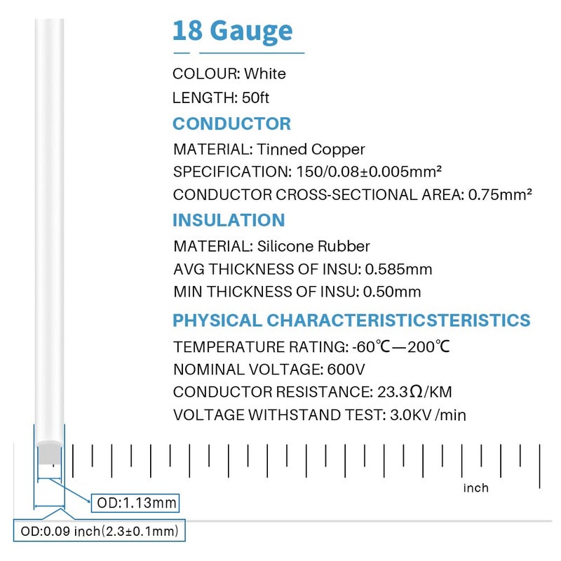 BNTECHGO 18 Gauge Silicone Wire Spool 50 ft White Flexible 18 AWG Stranded Tinned Copper Wire Single Conductor Wire - Image 2