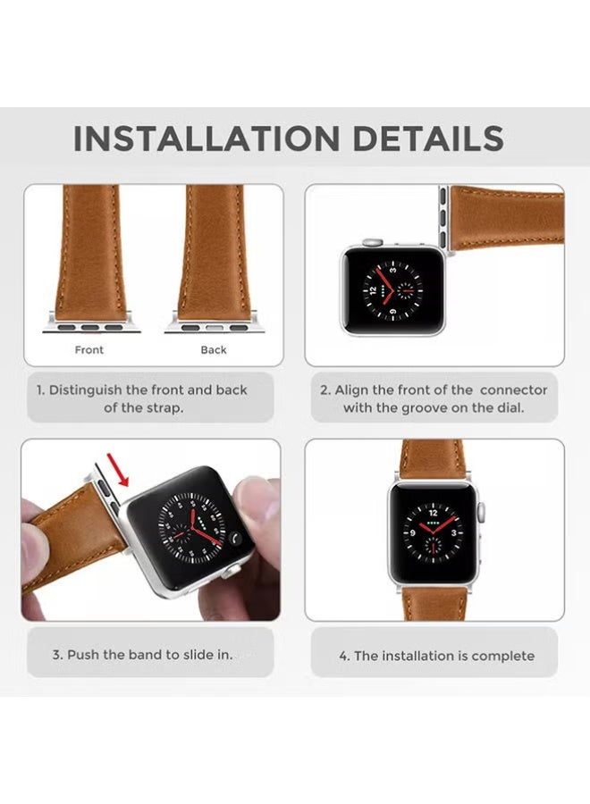 Premium PU Leather Strap for Apple Watch | Compatible with Series 10/9/8/7/6/SE & Ultra 2 | Crocodile Embossed Faux Leather Band | Available for 42/44/45/49mm & 38/40/41mm - Classic Brown - Image 4