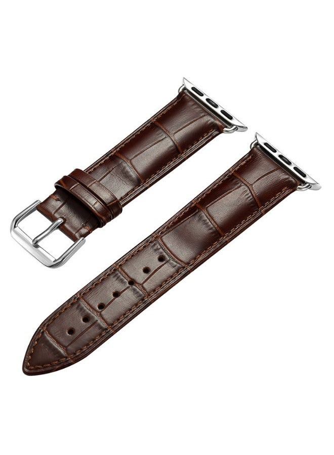 Premium PU Leather Strap for Apple Watch | Compatible with Series 10/9/8/7/6/SE & Ultra 2 | Crocodile Embossed Faux Leather Band | Available for 42/44/45/49mm & 38/40/41mm - Classic Brown - Image 5