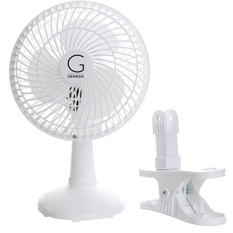 Genesis 6-Inch Clip Convertible Table-Top & Clip Fan Two Quiet Speeds - Ideal For The Home, Office, Dorm, More White - Image 1