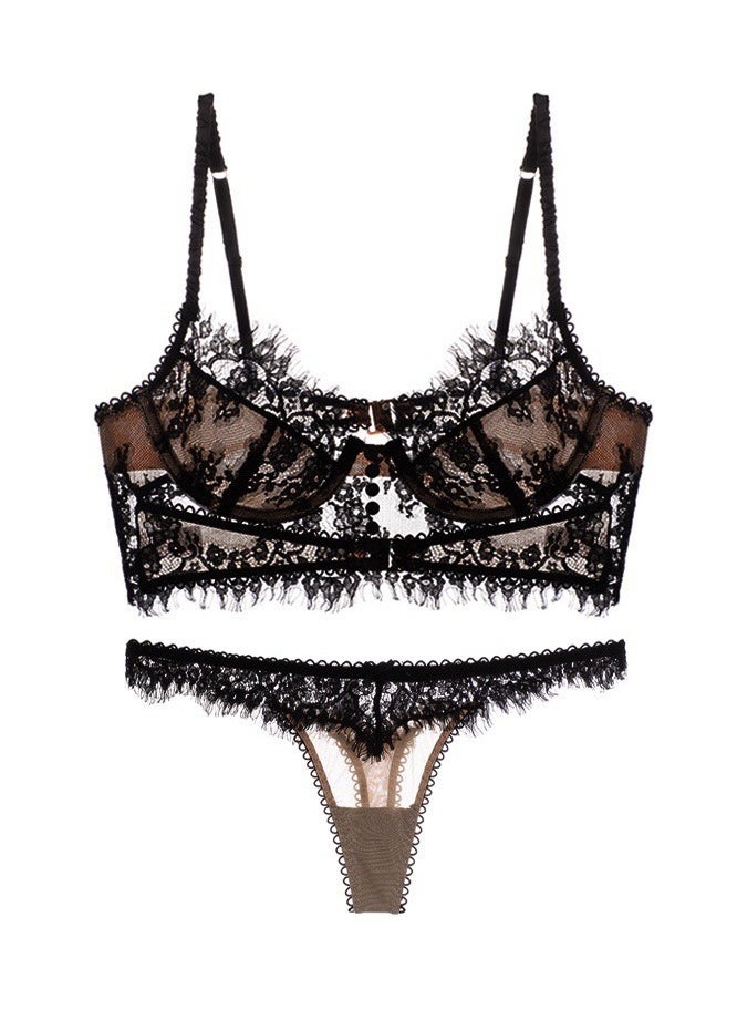 KUYING - New Vine Jacquard Half Cup Lace Bra Small Chest Gathering Anti Drop Bra Set - Image 1