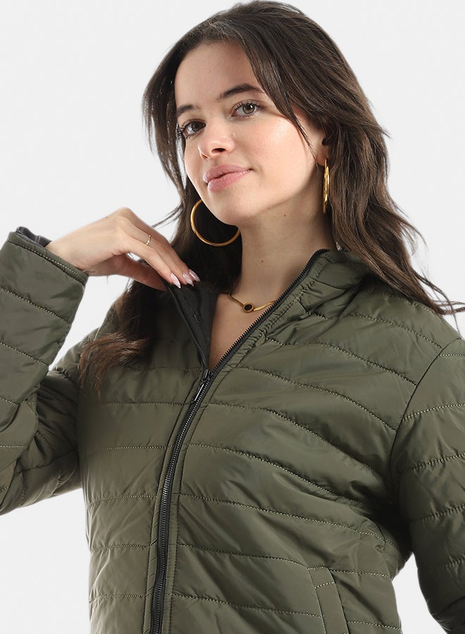 Andora Stylish zipper Closure Pump Plain Jacket _ Olive - Image 3