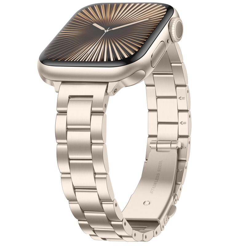 Anlinser Bands Compatible with Apple Watch Band 42mm 41mm 40mm 38mm, Women Slim Stainless Steel Metal Strap for iWatch Series 10 9 8 7 6 5 4 3 2 1 SE (Starlight) - Image 1