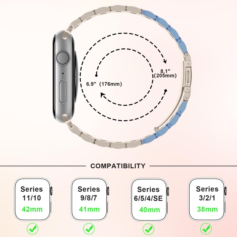 Anlinser Bands Compatible with Apple Watch Band 42mm 41mm 40mm 38mm, Women Slim Stainless Steel Metal Strap for iWatch Series 10 9 8 7 6 5 4 3 2 1 SE (Starlight) - Image 5