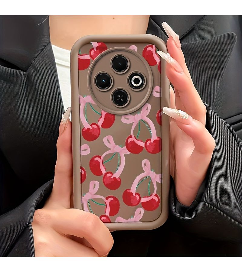 غطاء هاتف بتصميم شريط كرز جميل لهاتف Tecno Spark 30C، مصنوع من مادة TPU الناعمة، مقاوم للصدمات، وتغطية كاملة بألوان مدمجة. - Image 3