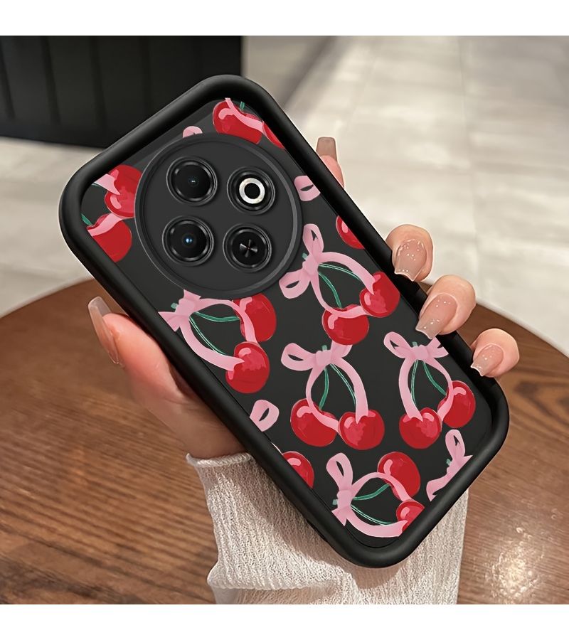 غطاء هاتف بتصميم شريط كرز جميل لهاتف Tecno Spark 30C، مصنوع من مادة TPU الناعمة، مقاوم للصدمات، وتغطية كاملة بألوان مدمجة. - Image 4