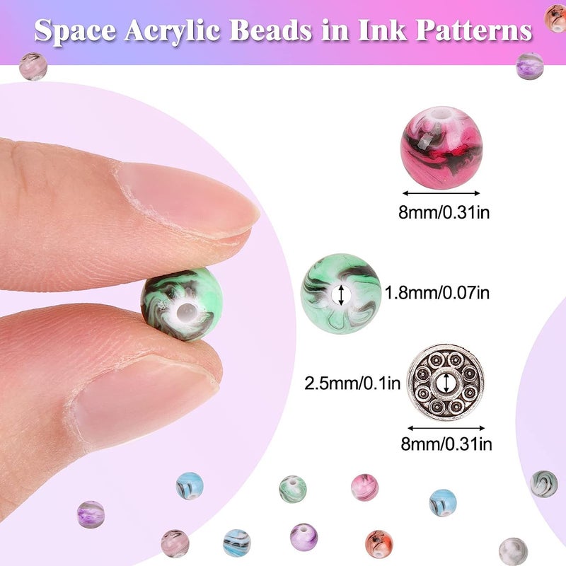 DIY Crafts DIY Crafts 390, Beads for Bracelets Making,Space Acrylic Beads in Ink Patterns with Spacer Beads and Crystal String for Craft Jewelry Making Garland Holiday Party Bracelet Anklet (390) - Image 2