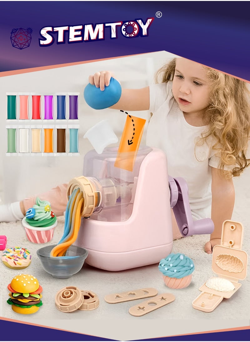 STEMTOY DIY Playdough Set with Noodles Machine & Sushi Molds- 28 Pcs Play Dough Accessories, 12 Colors of Dough, Kitchen & Shop Pretend Play for Creation Fun, Family and Party Game, Toy & Birthday Gift for Kids, Boys & Girls Ages 3+  - Image 1