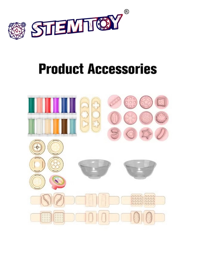 STEMTOY DIY Playdough Set with Noodles Machine & Sushi Molds- 28 Pcs Play Dough Accessories, 12 Colors of Dough, Kitchen & Shop Pretend Play for Creation Fun, Family and Party Game, Toy & Birthday Gift for Kids, Boys & Girls Ages 3+  - Image 3