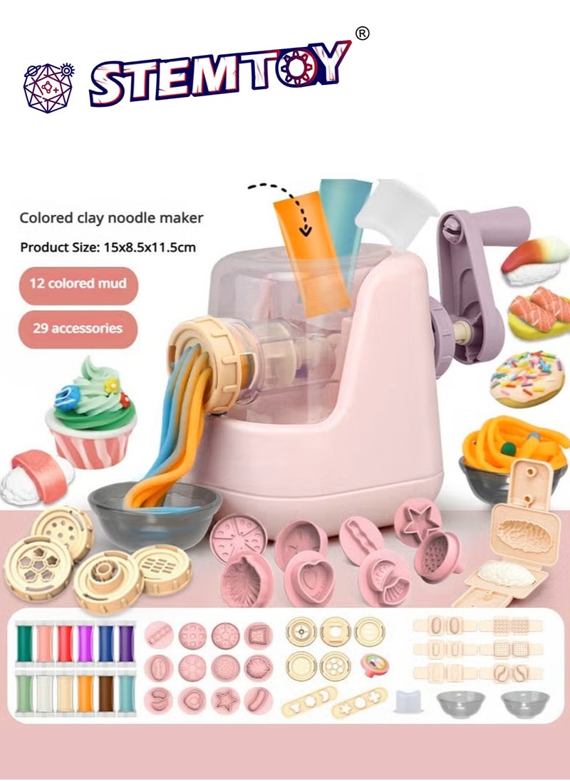 STEMTOY DIY Playdough Set with Noodles Machine & Sushi Molds- 28 Pcs Play Dough Accessories, 12 Colors of Dough, Kitchen & Shop Pretend Play for Creation Fun, Family and Party Game, Toy & Birthday Gift for Kids, Boys & Girls Ages 3+  - Image 2