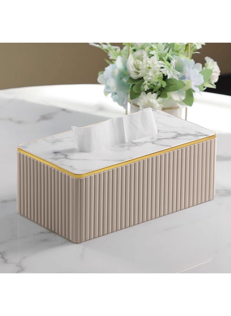 Arabest Large Leather Tissue Box with Custom Logo Milk tea color italian stripes large size 