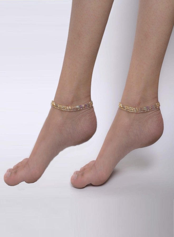 VAMA FASHIONS Stylish Golden Crystal Rhinestone Payal Pair Anklet Toes Foot Chain Ankle Leg Anklets For Girls Women - Image 2