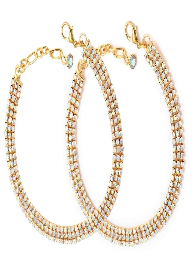 VAMA FASHIONS Stylish Golden Crystal Rhinestone Payal Pair Anklet Toes Foot Chain Ankle Leg Anklets For Girls Women - Image 1