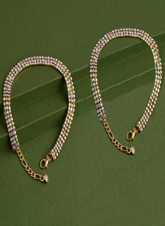 VAMA FASHIONS Stylish Golden Crystal Rhinestone Payal Pair Anklet Toes Foot Chain Ankle Leg Anklets For Girls Women - Image 5