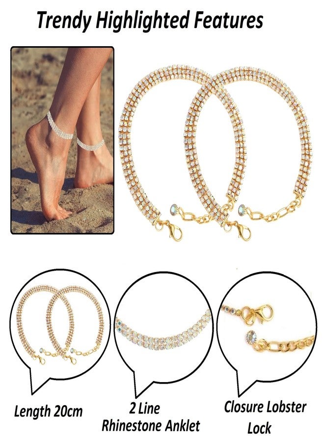 VAMA FASHIONS Stylish Golden Crystal Rhinestone Payal Pair Anklet Toes Foot Chain Ankle Leg Anklets For Girls Women - Image 3