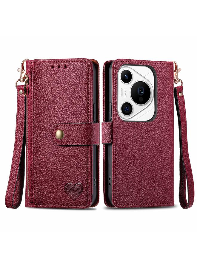 Zaboon Case For Huawei Pura 70 Pro Love Zipper Lanyard Leather Phone Case - Image 1