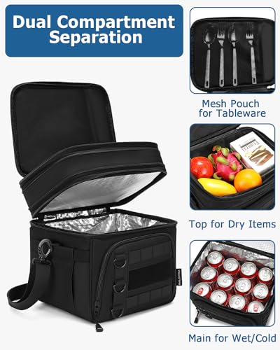 RalChyez Tactical Lunch Box for Men, Large Insulated Lunch Bag Expandable Double Deck Cooler Leakproof Waterproof Lunch Pail for Adult Women Work Office Shifts Picnic Travel Black - Image 4
