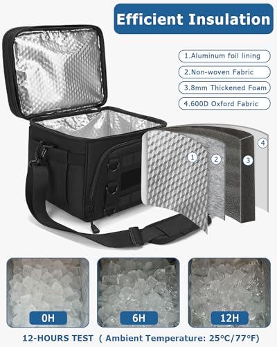 RalChyez Tactical Lunch Box for Men, Large Insulated Lunch Bag Expandable Double Deck Cooler Leakproof Waterproof Lunch Pail for Adult Women Work Office Shifts Picnic Travel Black - Image 5