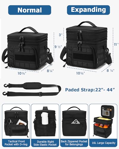 RalChyez Tactical Lunch Box for Men, Large Insulated Lunch Bag Expandable Double Deck Cooler Leakproof Waterproof Lunch Pail for Adult Women Work Office Shifts Picnic Travel Black - Image 3