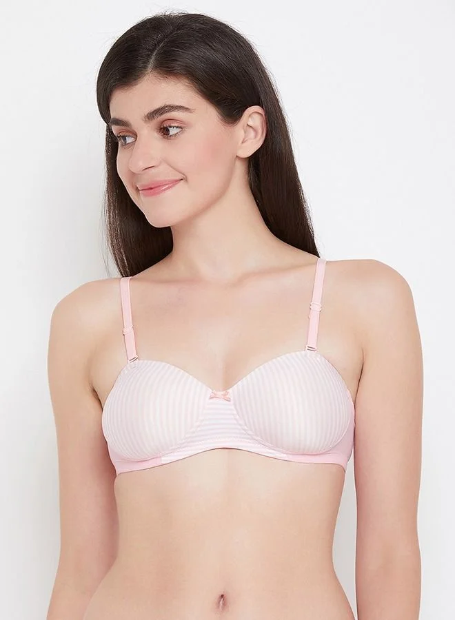 كلوفيا Clovia Padded Non-Wired Demi Cup Striped Multiway Strapless Bra in Baby Pink with Balconette Style
