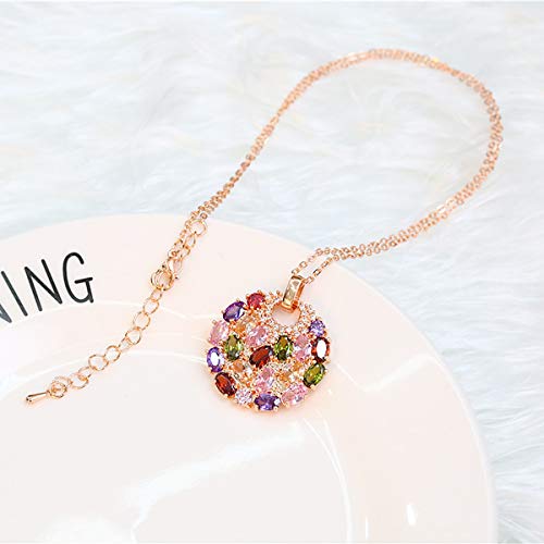 Merdia Created Crystal Colorized Cubic Zirconia Laminated Flower Pendant Silver Necklace for Women | Multi-Colored Long Locket Necklace | Jewelry With Extender - Image 4