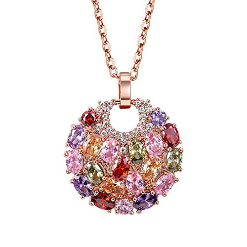 Merdia Created Crystal Colorized Cubic Zirconia Laminated Flower Pendant Silver Necklace for Women | Multi-Colored Long Locket Necklace | Jewelry With Extender - Image 1