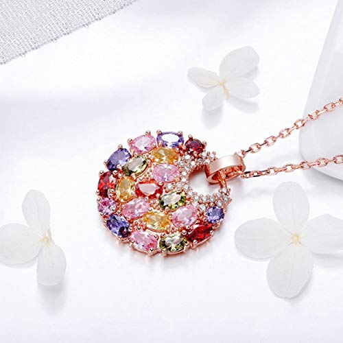 Merdia Created Crystal Colorized Cubic Zirconia Laminated Flower Pendant Silver Necklace for Women | Multi-Colored Long Locket Necklace | Jewelry With Extender - Image 2