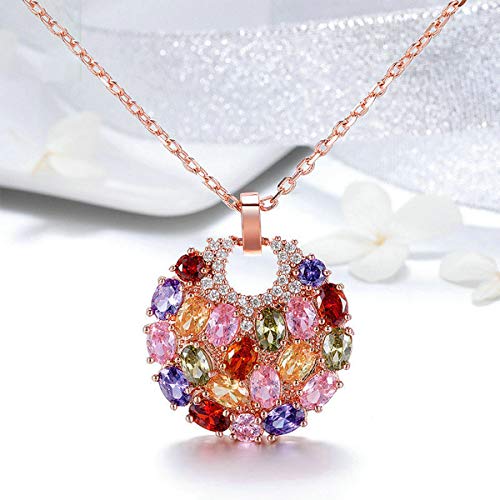 Merdia Created Crystal Colorized Cubic Zirconia Laminated Flower Pendant Silver Necklace for Women | Multi-Colored Long Locket Necklace | Jewelry With Extender - Image 3