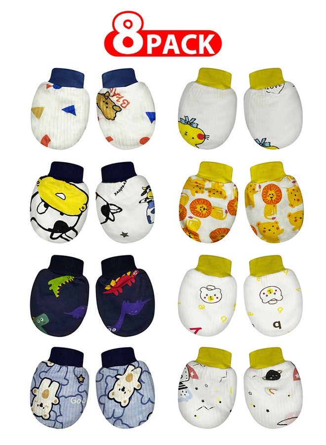 MARGOUN 8 Packs Newborn Baby Mittens Anti Scratch Baby Mittens No Scratch Mittens Baby Gloves for 0-6 Months Boys Girls Multicolour - Image 1