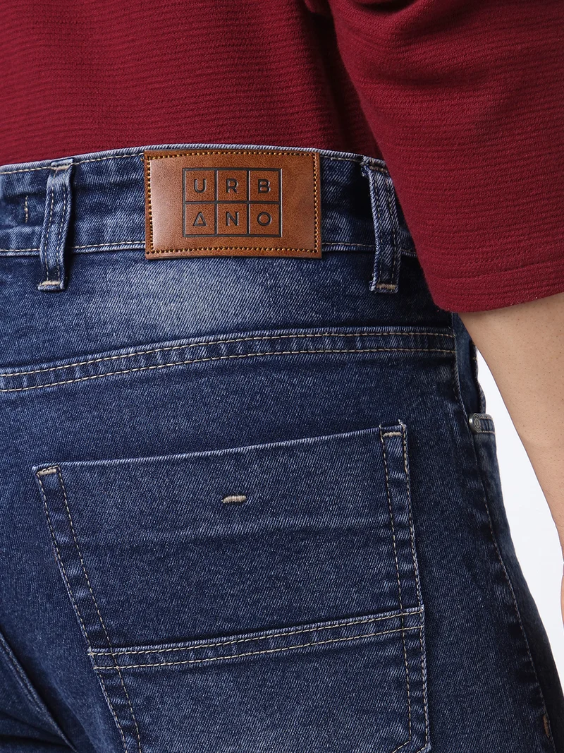 Urbano Fashion  Urbano Fashion Men's Dark Blue Straight Fit Washed Jeans Stretchable  | Best Price UAE