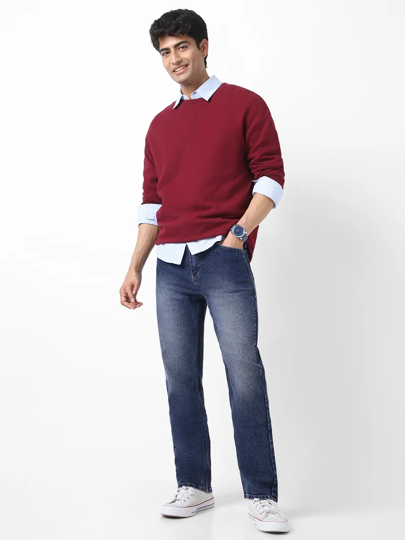 Urbano Fashion  Urbano Fashion Men's Dark Blue Straight Fit Washed Jeans Stretchable  | Best Price UAE