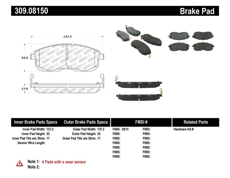StopTech 309.08150 Sport Brake Pads with Shims and Hardware - Image 5