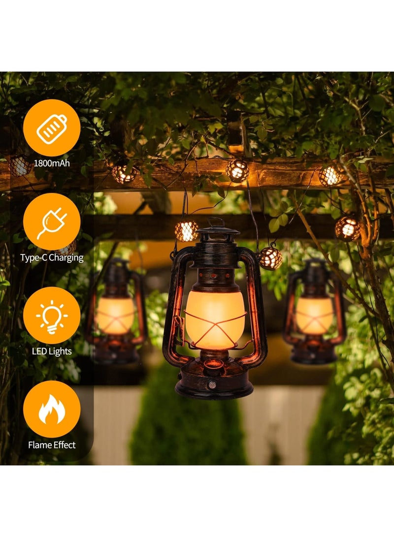 SYOSI فانوس قديم بتقنية LED مع تأثير اللهب المتلألئ، فانوس معاد شحنه عبر USB مع مفتاح لمسي، تصميم عتيق للاستخدام في الحدائق الخارجية، التخييم، الفناء، الشرفة، وديكور المنزل الداخلي - Image 2