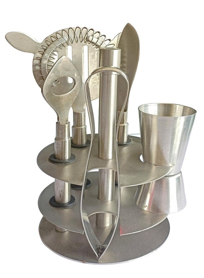 PAUL SONS Hospitality Castle 6 Piece Bar Accessories Drinks Bar Set on Metal Stand, Silver