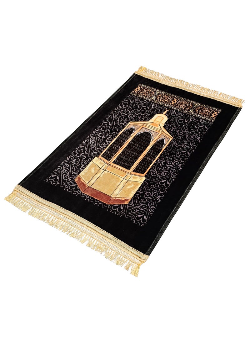 Fabienne Smooth Velvet Texture Prayer Mat Black 70x110cm Beautiful Printed Design Anti-Slip Premium Prayer Rug Musallah for Men Women Kids Eid Gift Ramadan  - Image 1