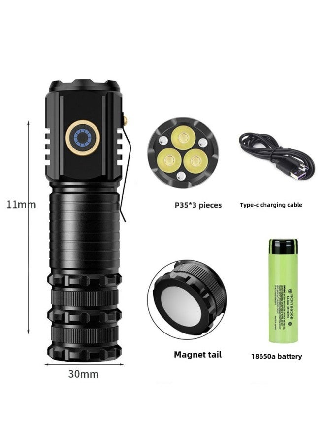 Generic LED Strong Light Long-range Flashlight Super Bright Mini Portable Small Flashlight Outdoor Multi-function Cap Lamp-Color:Sd-s350-extended Magnetic Flashlight + Data Cable + 1 Battery + Box  - Image 1