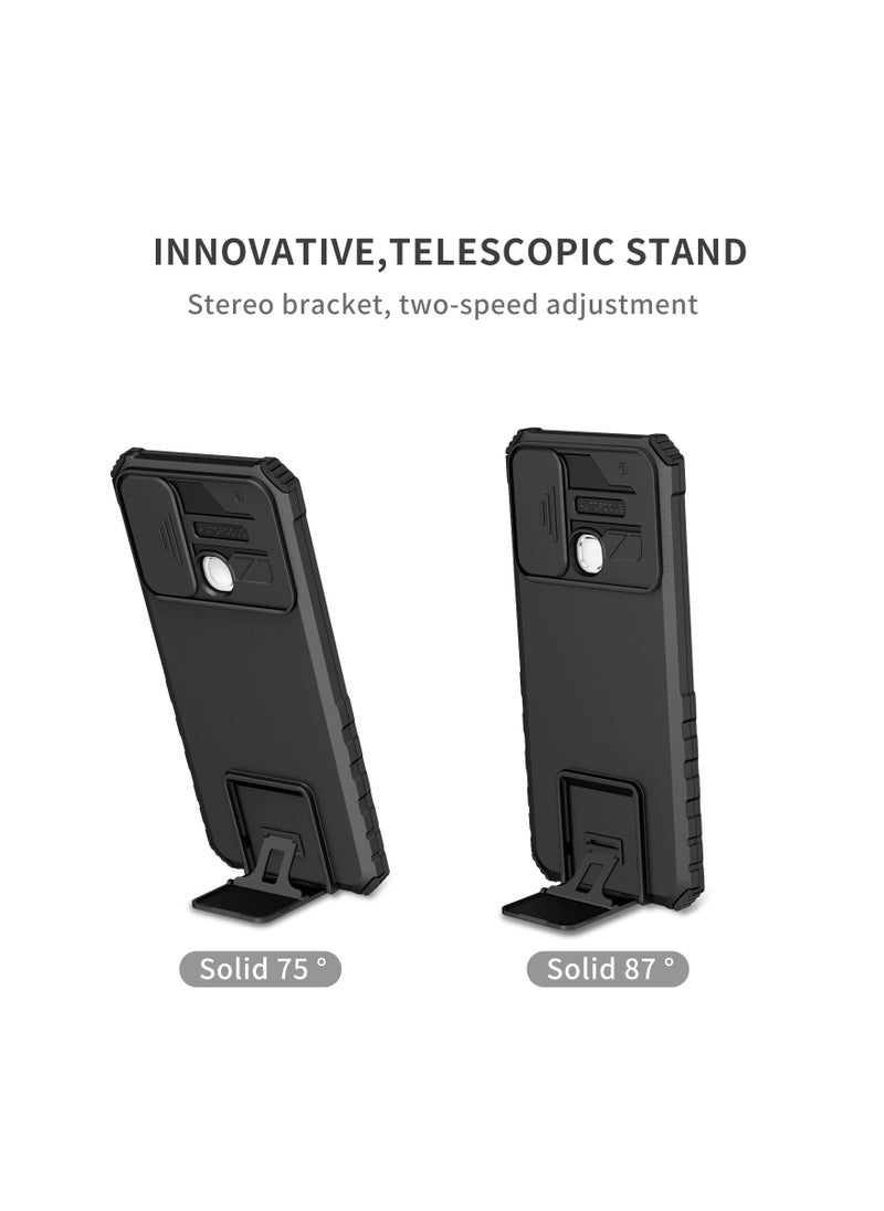 Generic - Infinix Hot 9 Play / Hot 10 Play / Hot 11 Play Black Mobile Phone Case Cover, Innovative Telescopic Bracket, Sliding Protection Camera Window, Bumper Shockproof Phone Back Cover - Image 1