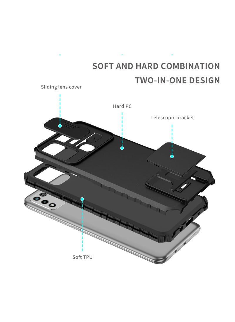 Generic - Infinix Hot 9 Play / Hot 10 Play / Hot 11 Play Black Mobile Phone Case Cover, Innovative Telescopic Bracket, Sliding Protection Camera Window, Bumper Shockproof Phone Back Cover - Image 1